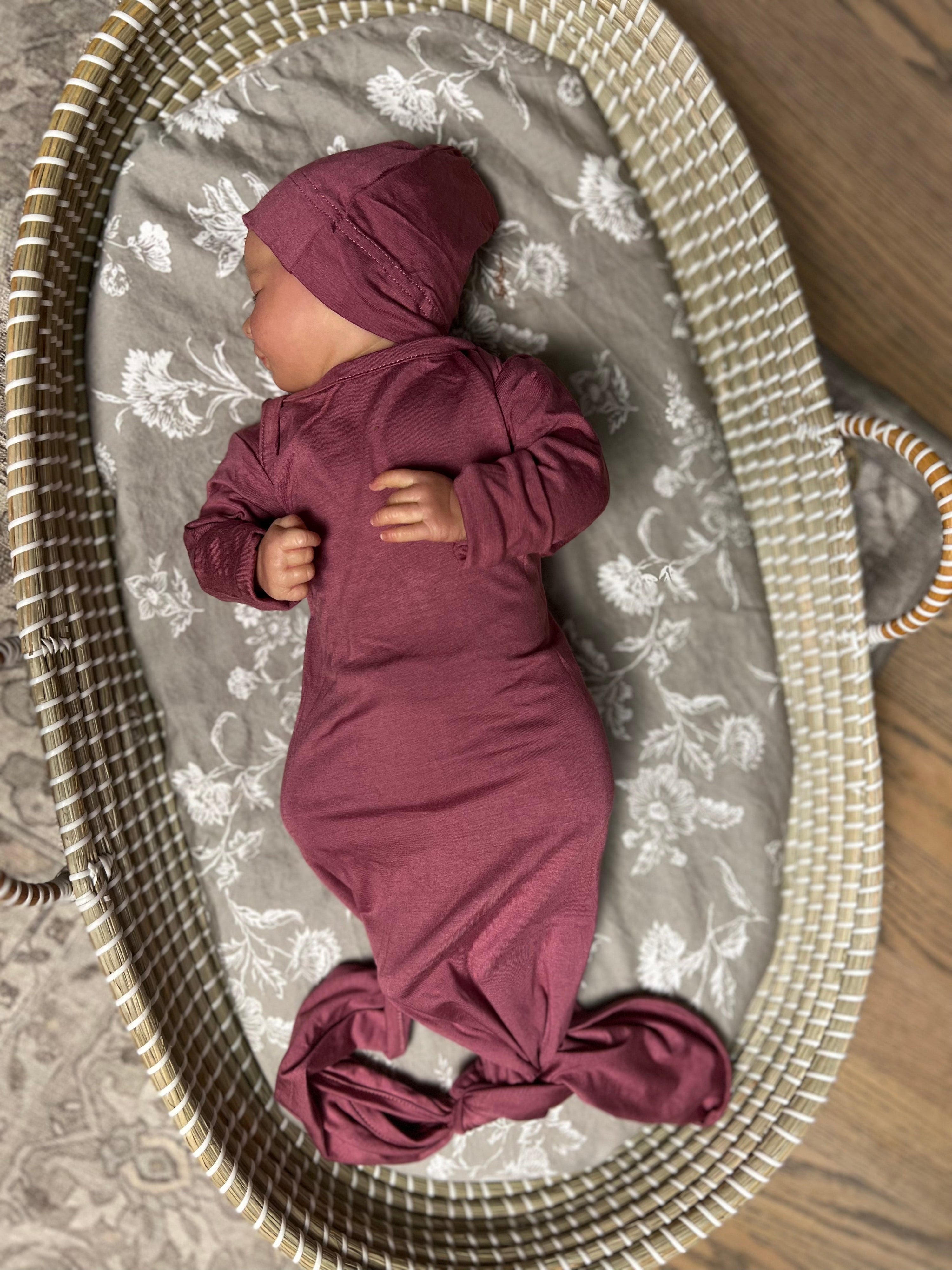Baby knot gown and hat set in dusty rose#color_dusty-rose